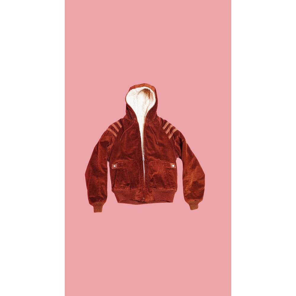 1960s-1970s CORDUROY HOODED SHEARLING Style Lined Jacket W/Pockets. Small-Large